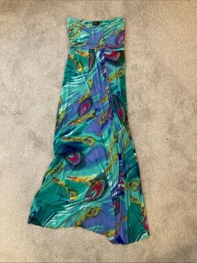 Club L Teal & Purple Peacock Print Maxi Dress